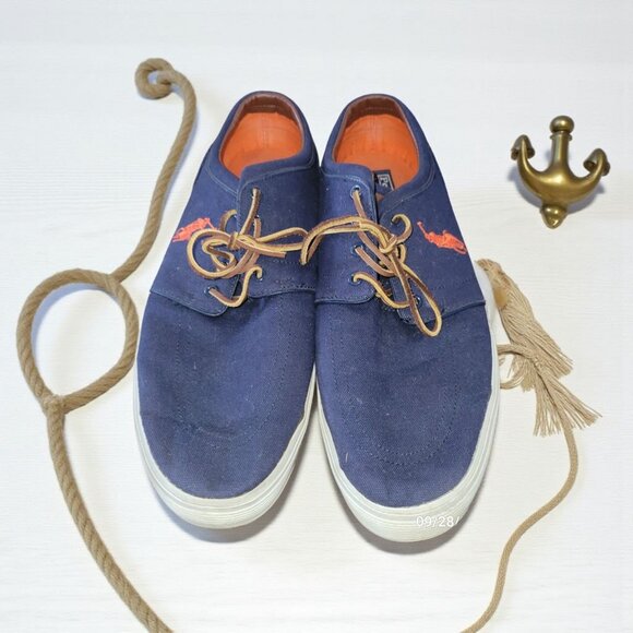 Polo Ralph Lauren Mens Size 15D Brown Faxon Low Canvas Sneakers Casual Shoes - Picture 4 of 7